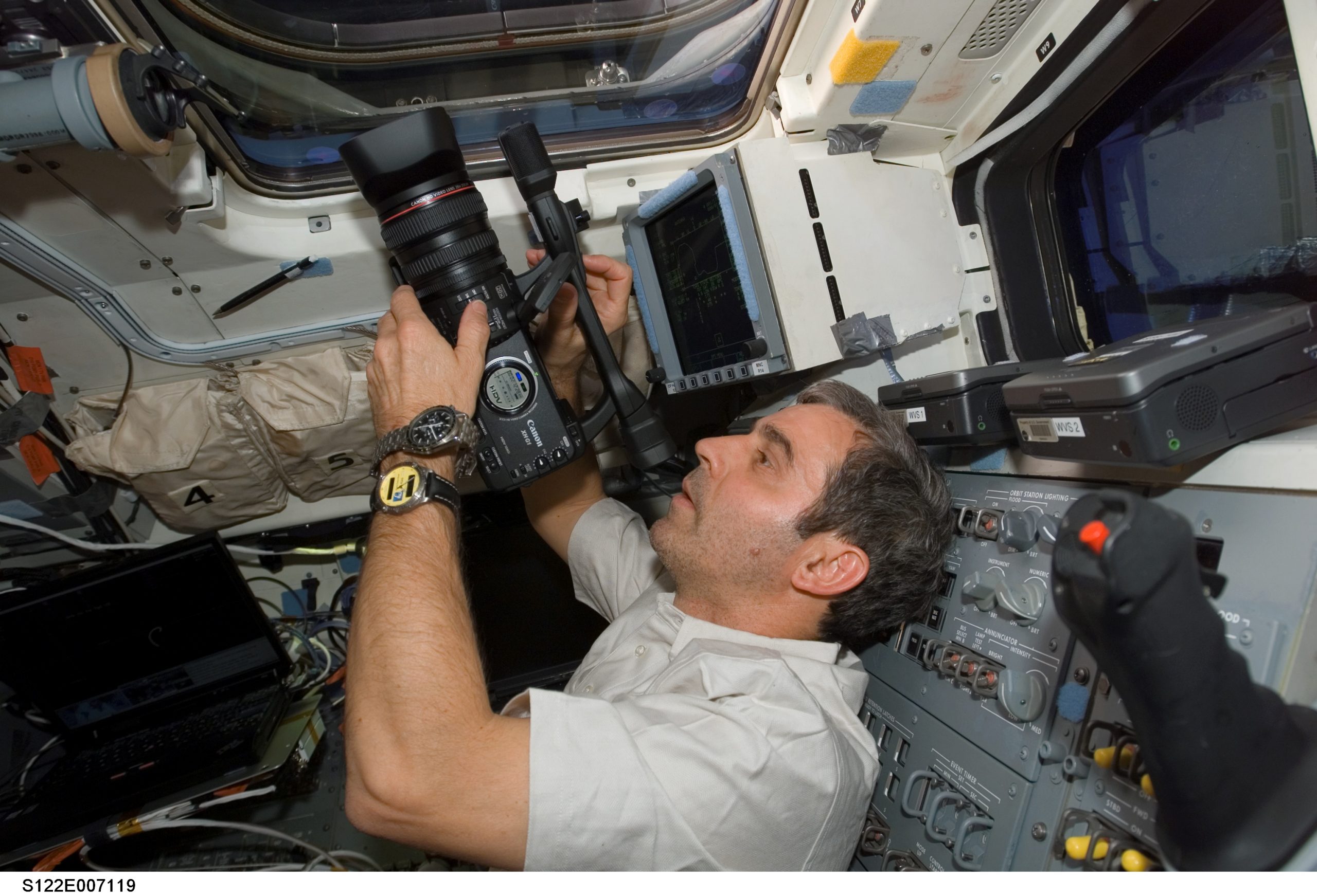 ESA astronaut Leopold Eyharts during the STS-122 mission. Credit: NASA