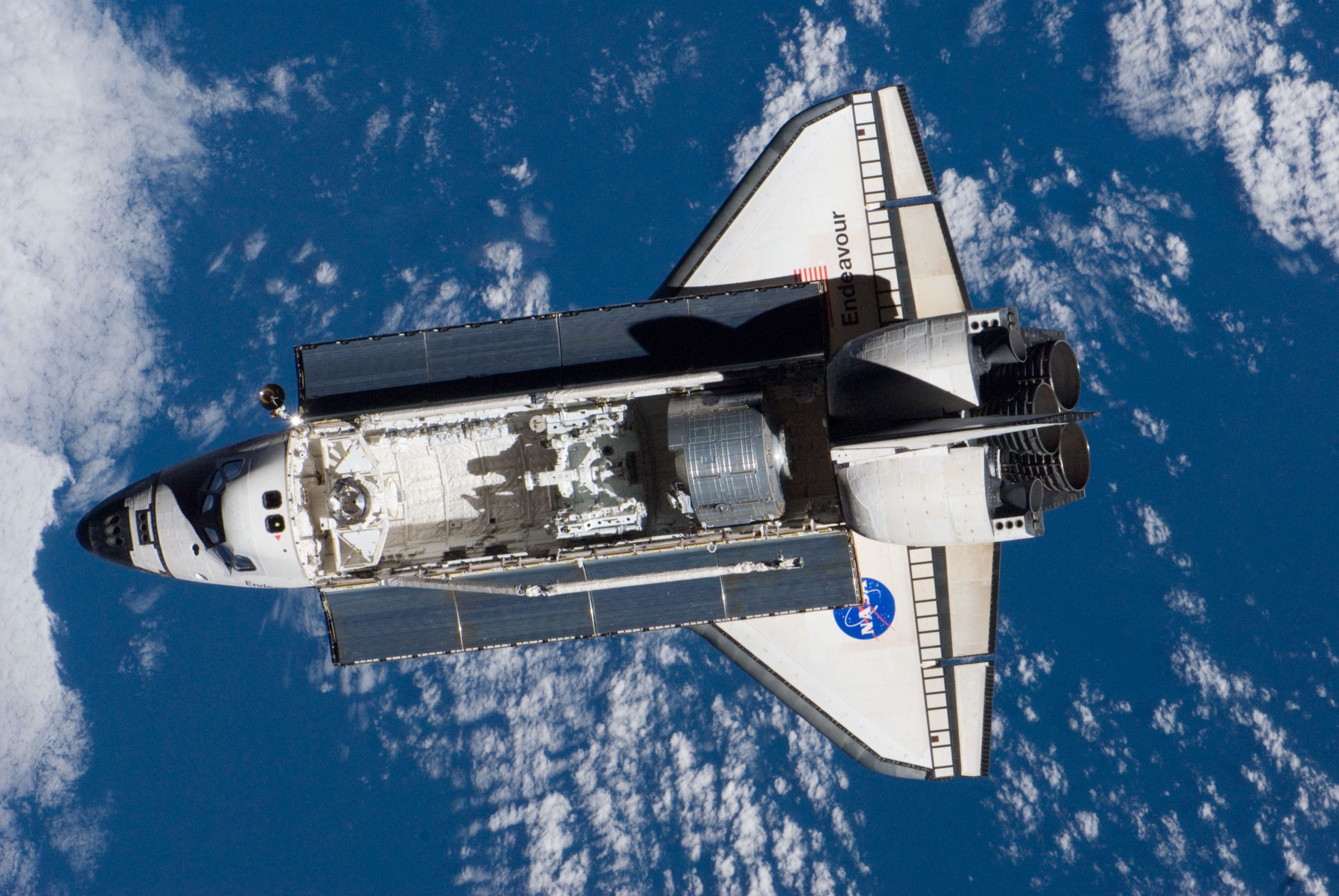 Top view of the Space Shuttle orbiter Endeavour during the STS-123 mission in 2008. Credit: NASA