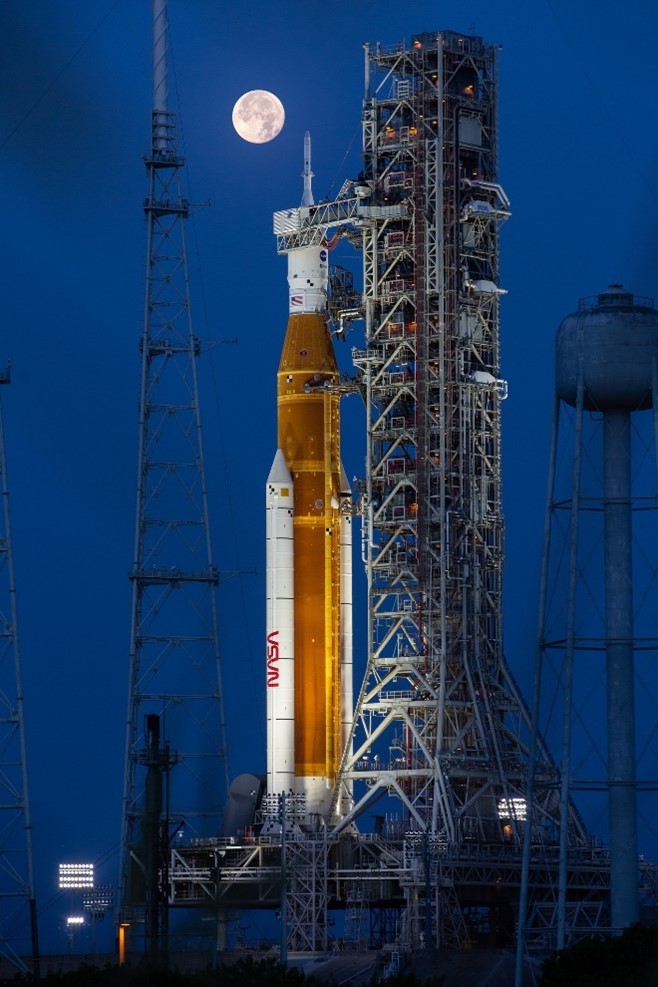 NASA’s superheavy Space Launch System SLS rocket before the launch of Artemis I. Credit: NASA