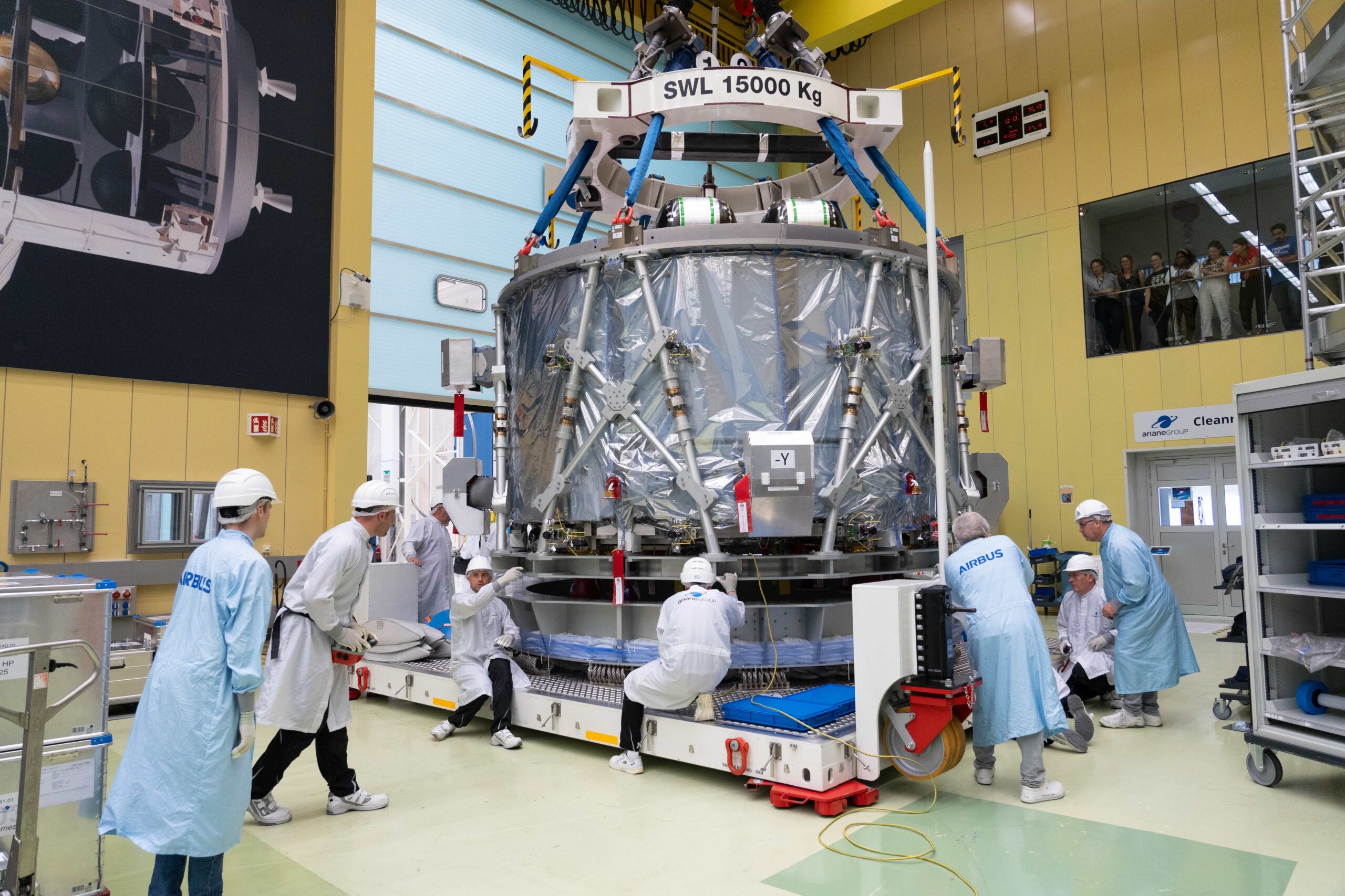 Engineers at Airbus in Bremen get the third European Service Module ready for departure. Credit: ESA-P. Sebirot