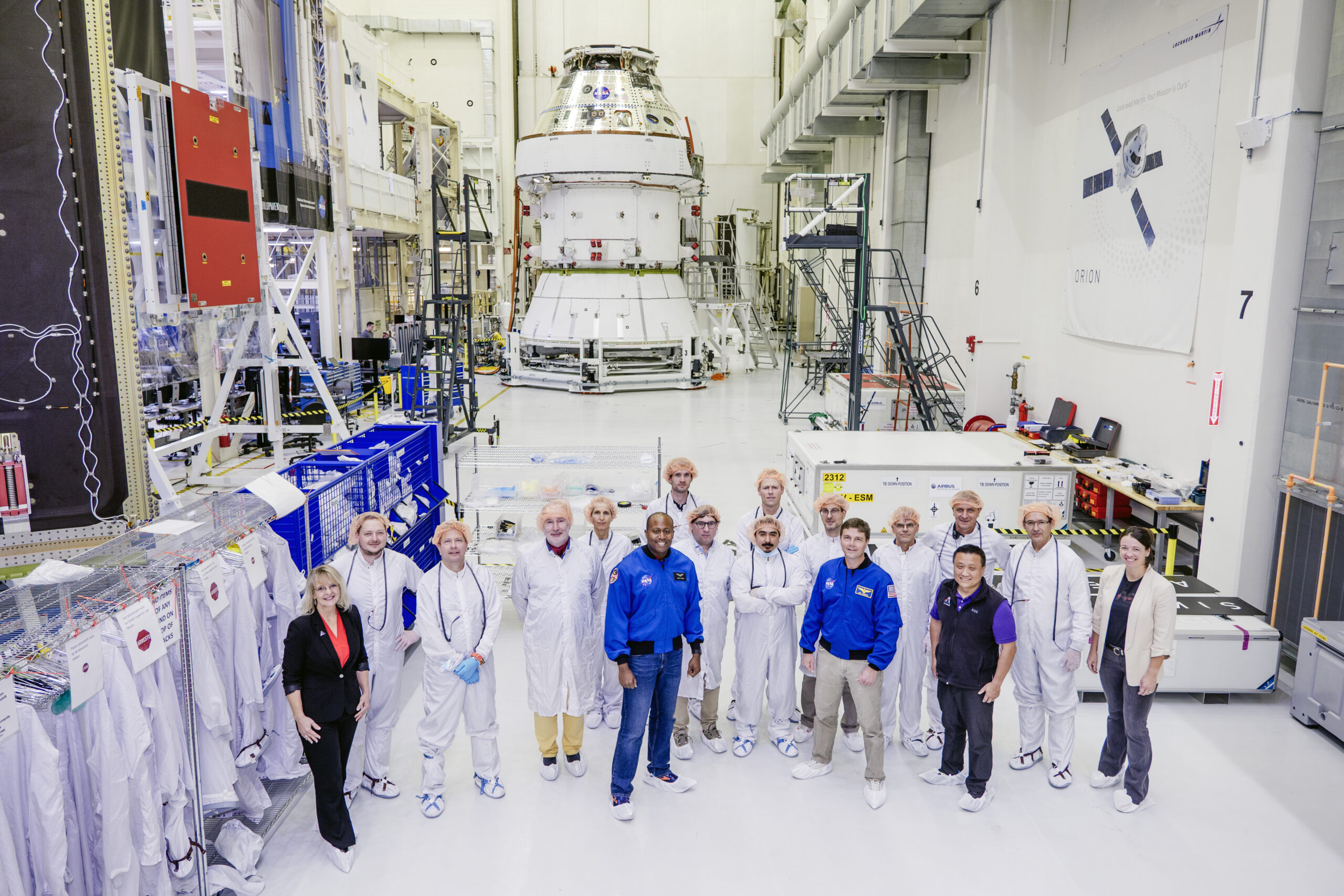 Orion's solar arrays were built at Airbus in the Netherlands; the same European engineers came to NASA's Kennedy Space Center to install the four wings on Orion. Credit: NASA