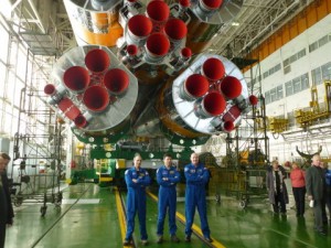 With the rocket engines that will propel their spacecraft into space