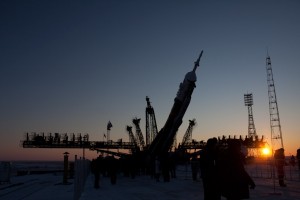 Soyuz launcher erected on launch pad