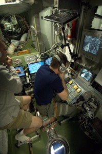 Anton and Oleg monitor the approach of Progress 47P (Credit: ESA/NASA)