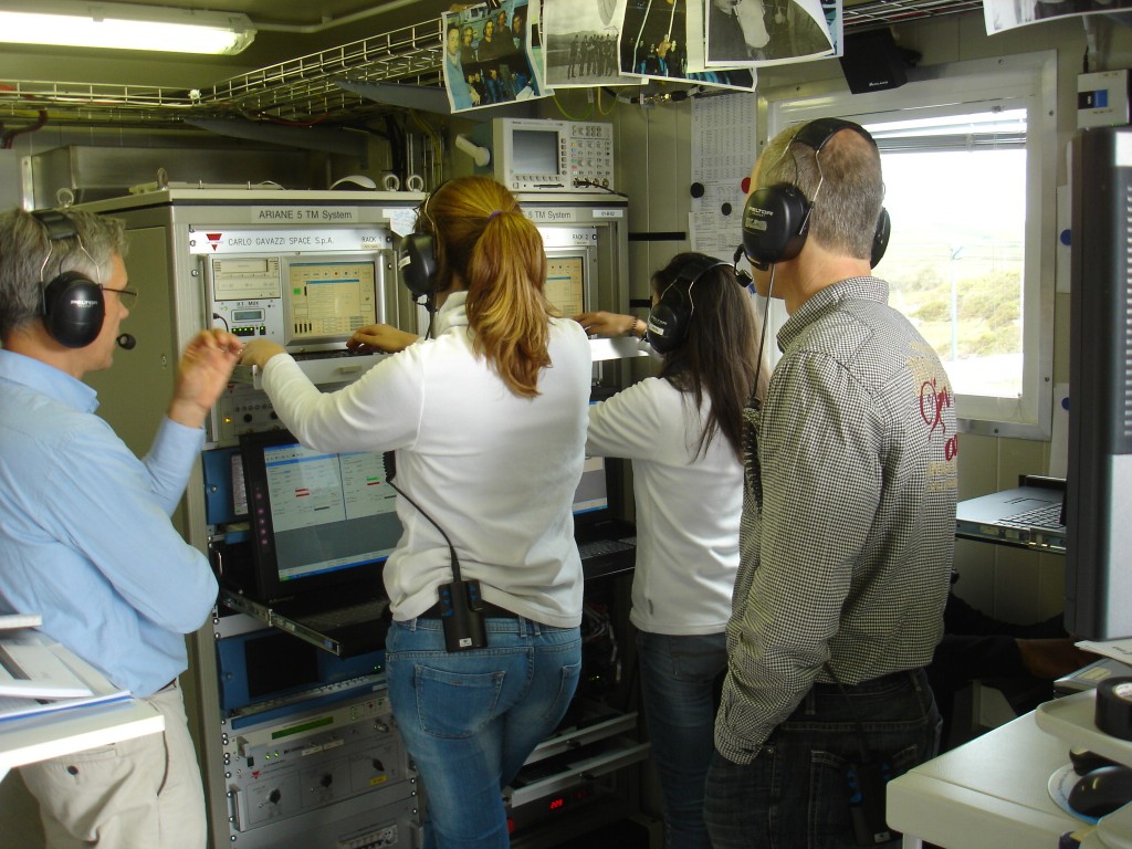 Gerhard Billig, at right, from ESOC, is joined by the engineering team at Santa Maria station for a full network check on 25 March. Credit: ESA CC BY-SA IGO 3.0 https://creativecommons.org/licenses/by-sa/3.0/igo/