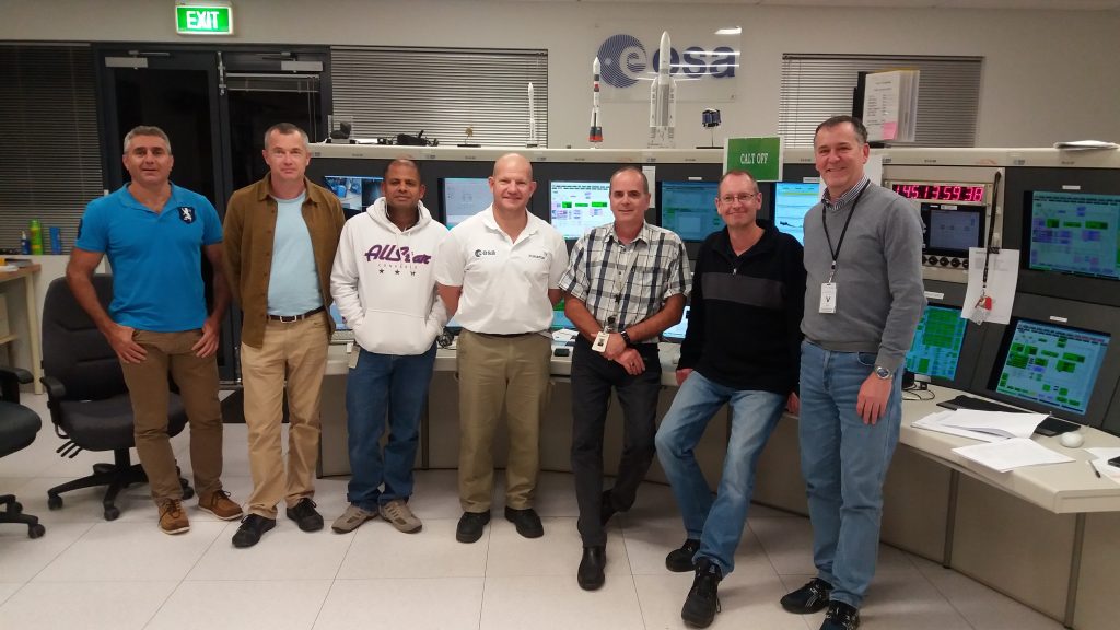 Engineering team from ESOC and Inmarsat working at ESA's New Norcia tracking station in support of the launch of Soyuz flight VS15 on 24 May 2016. Credit: ESA/Inmarsat Solutions B.V.