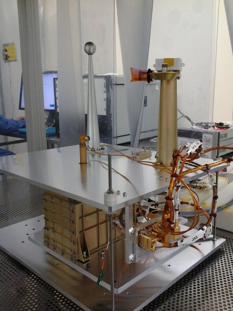 Pictured here is the DREAMS flight model along with its mechanical ground segment equipment, prior to integration with the ExoMars Schiaparelli module. Credit: ASI & DREAMS Team (INAF, Napoli, Italy; CISAS, Padova, Italy; LATMOS, France; ESA-ESTEC, Noordwijk; Oxford University, United Kingdom; FMI, Finland; INTA, Spain)