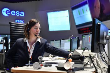 ExoMars/TGO Deputy Spacecraft Operations Manager Silvia Sangiorgi seen in the Main Control Room at ESOC during launch in March 2016. Credit: ESA/J. Mai