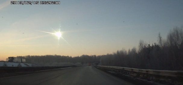 Fireball from the Chelyabinsk meteor airburst, as recorded by a Russian driver's 'dashcam' during the the morning of 15 February 2013. Credit: Semni Istiqlal