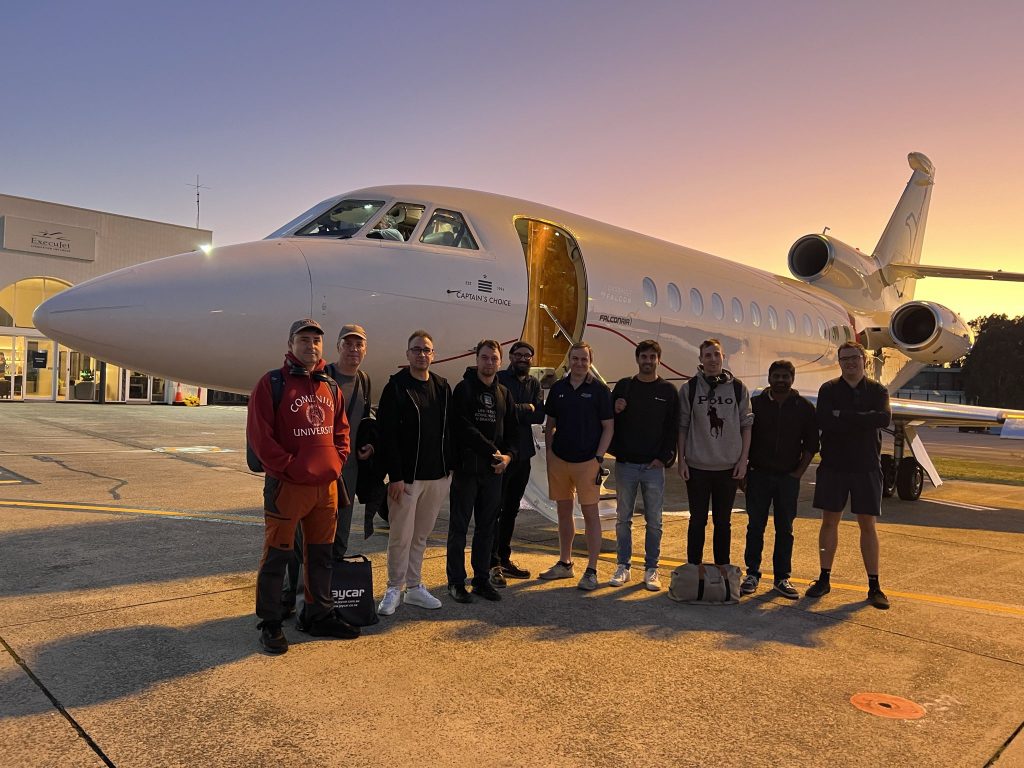 The reentry science team early in the morning at Sydney airport, ready for the test flights. Credit: FalconAir.