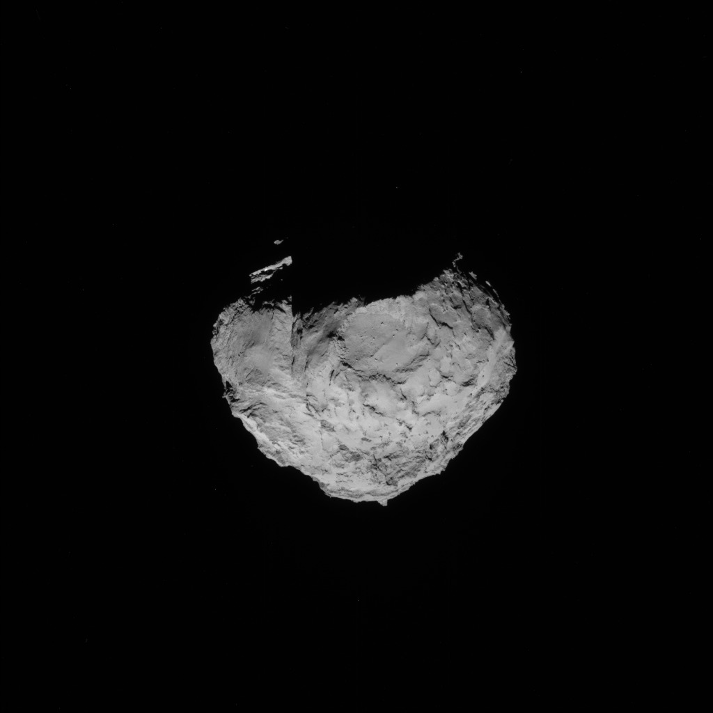 Full-frame NAVCAM image taken on 14 August 2014 from a distance of about 100 km from comet 67P/Churyumov-Gerasimenko. Credits: ESA/Rosetta/NAVCAM