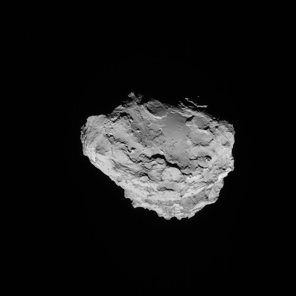 Full-frame NAVCAM image taken on 15 August 2014 from a distance of about 91 km from comet 67P/Churyumov-Gerasimenko. Credits: ESA/Rosetta/NAVCAM