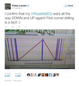 Philae drill tweet