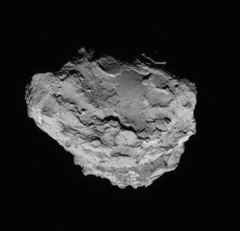 Imhotep in context. This wider field view (captured on 15 August from 91 km) shows the Imhotep region on the comet's large lobe.   Credits: ESA/Rosetta/NAVCAM – CC BY-SA IGO 3.0