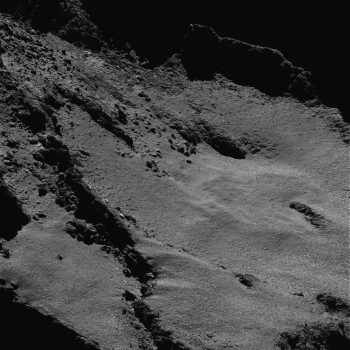 OSIRIS narrow-angle camera image taken in the morning of 28 May 2016 (many hours before the safe mode) when Rosetta was 7.05 km from the centre of Comet 67P/Churyumov–Gerasimenko. The scale is 0.13 m/pixel. 