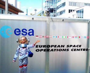 Space Barbie stops by ESOC enroute to SpaceTweetup