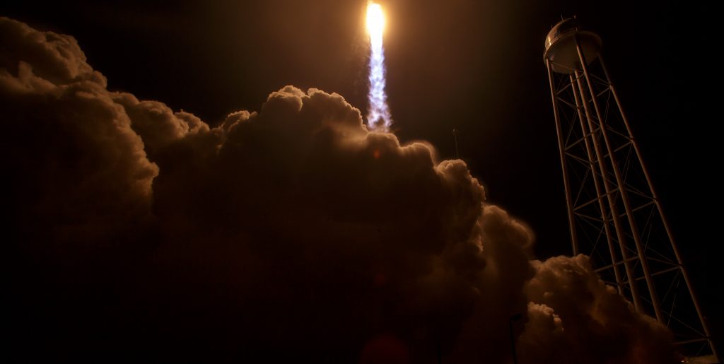 The Orbital ATK Antares rocket with Cygnus liftoff. Credits: NASA–B. ngalls