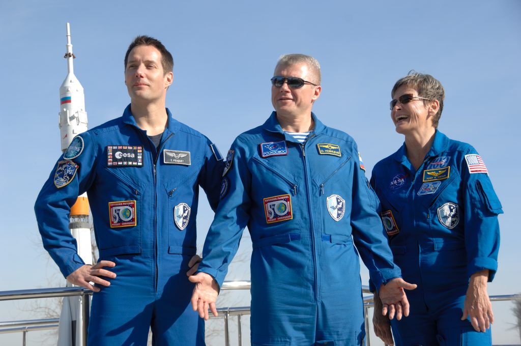 Thomas, Oleg and Peggy. Credits: NASA–Alexander Vysotsky