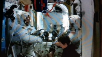 Thomas and Shane in spacesuits prebreathing. Credits: NASA