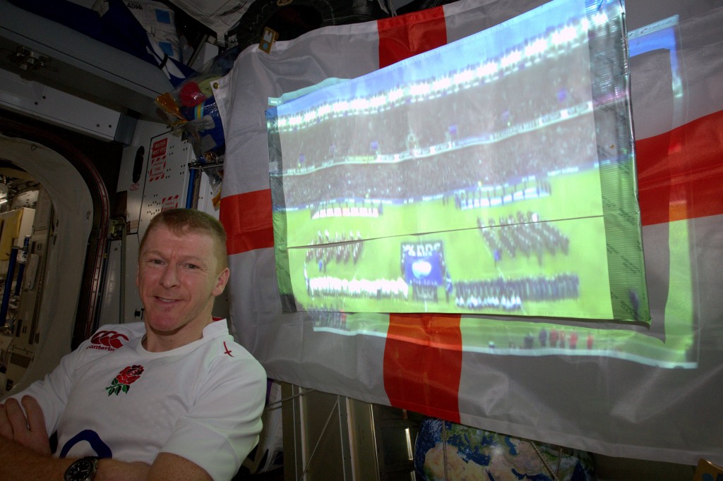 A bit of relaxation on Saturday watching the rugby. Credits: ESA/NASA