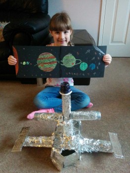 Hello - I have a message from my little niece Emily Davies for Tim Peake. She has written him a letter and would love for him to see the model ISS she has made and the picture of the solar system she has done for him (please see two photos attached). Emily is a now a big space fan and is especially interested in Tim's mission. (Auntie Jo has always been a big space fan and is especially grateful that we've moved on from My Little Pony - thanks Tim for helping to inspire the kids!) From Emily & Auntie Jo