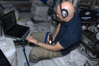ESA astronaut Luca Parmitano working on Skin-B. Credits: ESA/NASA