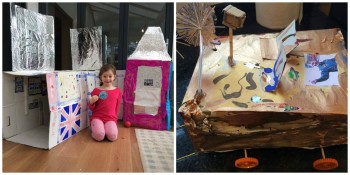My two year old son, Ellis and 6 year old daughter, Nell are loving following Tim Peake's adventures, here is a space buggy, international space station and rocket made by them! They would love it if Tim could see them!