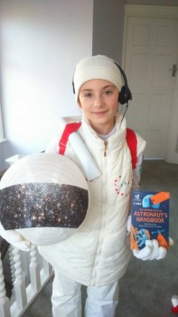 It's world book day. My daughter in costume. Intending to follow in some giant footsteps.