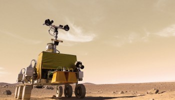 Color-modified image of Bridget rover testing at the Atacama desert. Credits: Aribus Defence and Space-E. Allouis