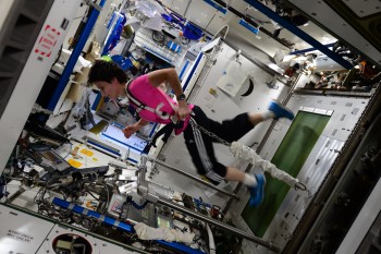 ESA astronaut Samantha Cristoforetti running on the treadmill in space. Credits: ESA/NASA