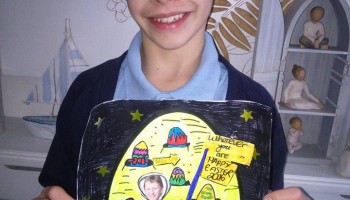 Our son won the Easter Egg competition with his design of Tim Peake on the moon. We wondered if you could show his picture to Tim. Robbie’s class at Nascot Wood Junior School studied Space during the time of Tim Launch and I think that's what inspired his Easter Egg Design.