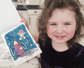 My 3 year old daughter (Charlotte) spent about an hour this afternoon colouring a picture of "Tim Peake when he was little". Apparently this isn't his first foray into space after all?! (She had a little help colouring the sky obviously but did the rest on her own)