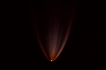 Plume left by Progress 63 as it was launched into space seen by Tim Peake. Credits: ESA/NASA