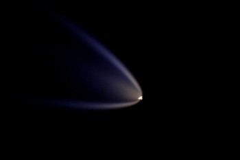 Plume left by Progress 63 as it was launched into space seen by Tim Peake. Credits: ESA/NASA